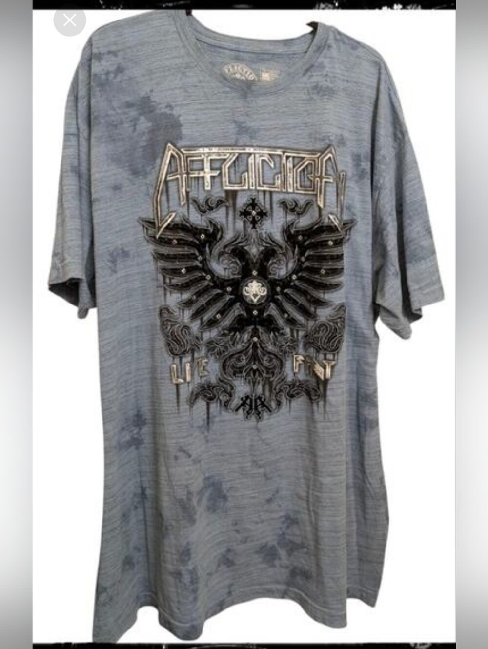 AFFLICTION Machine Squad Blue Grey Tie Dye T-Shirt Double Headed Eagle Men's 4X